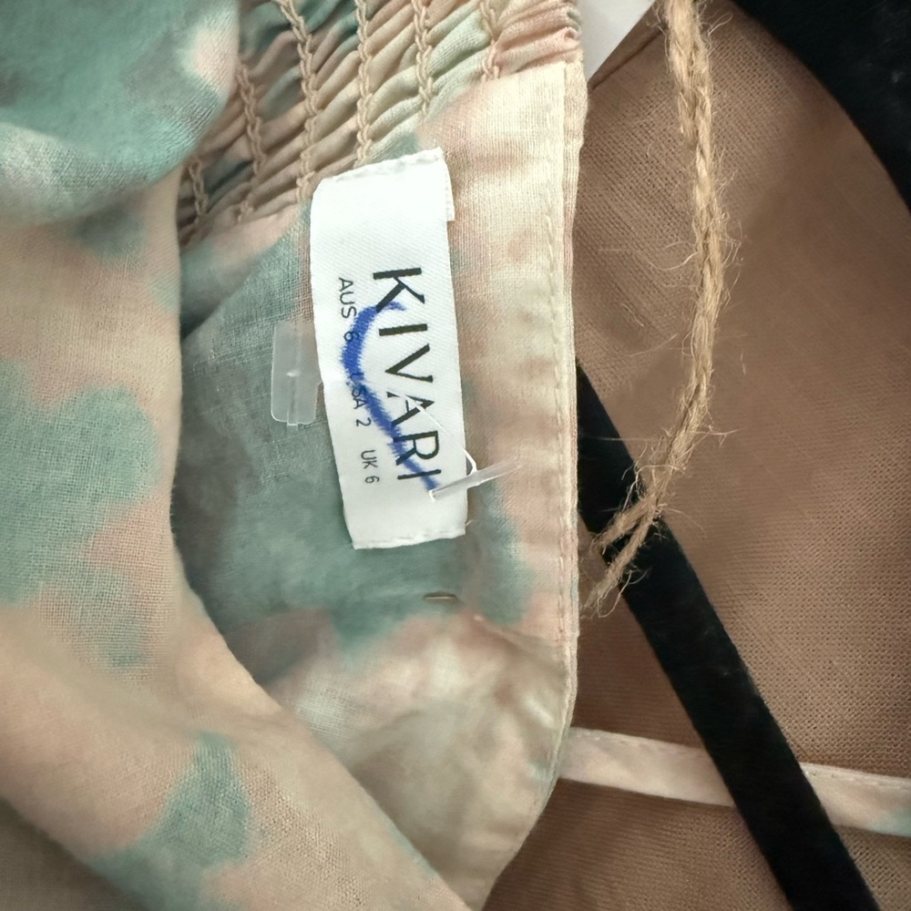 NWT KIVARI Mirage Tie-Dye Cotton Voile Maxi Dress Green Teal Cream Beaded 8 med - Picture 5 of 7